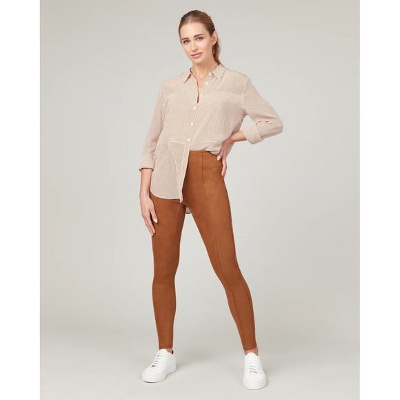 Spanx‎ Faux Suede Leggings Rich Caramel High Waist Pull On Pants Size Small - Picture 1 of 13